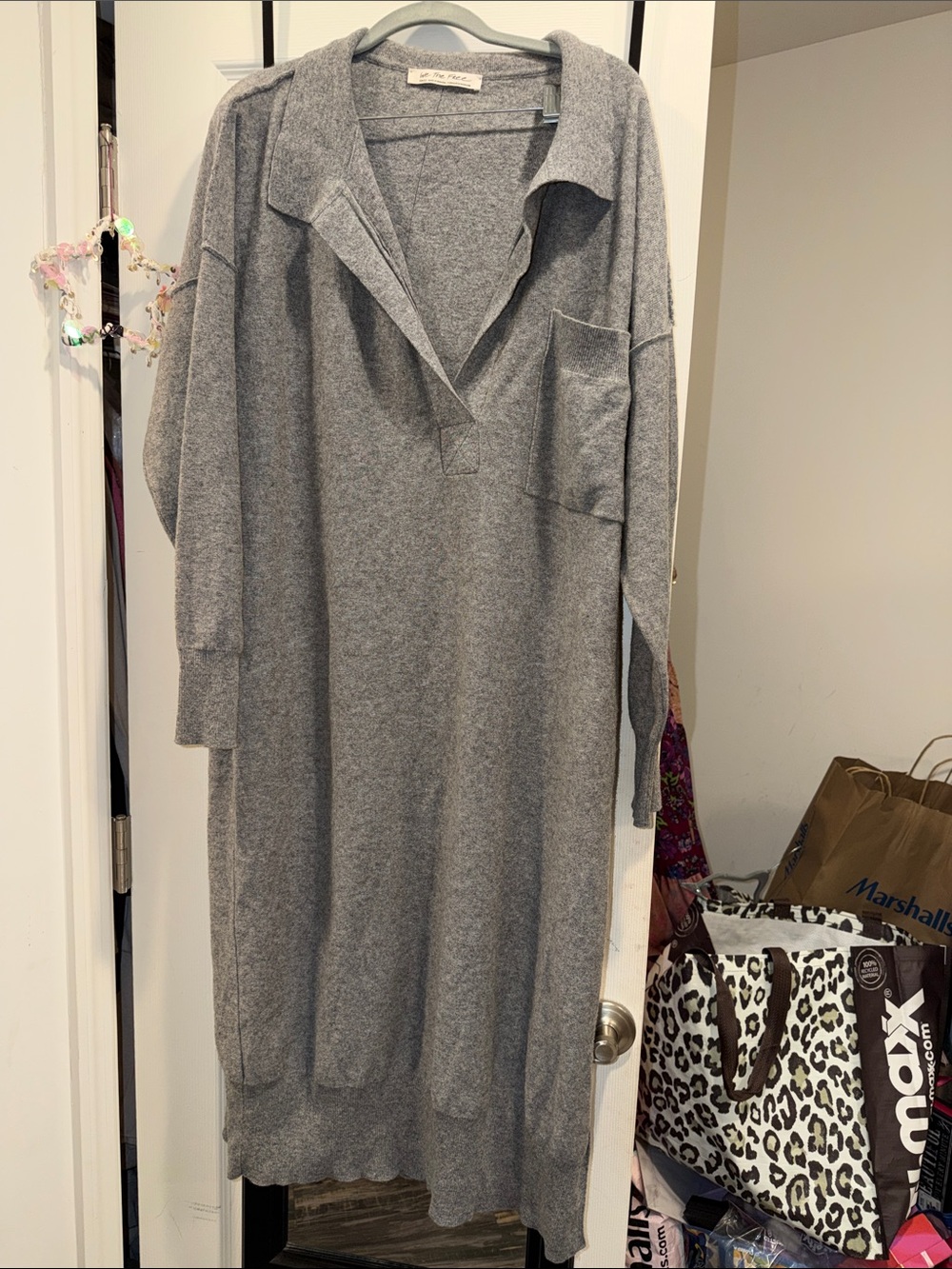 NWOT We the Free Free People Cashmere Blend Grey Dana Polo Sweater Dress Small